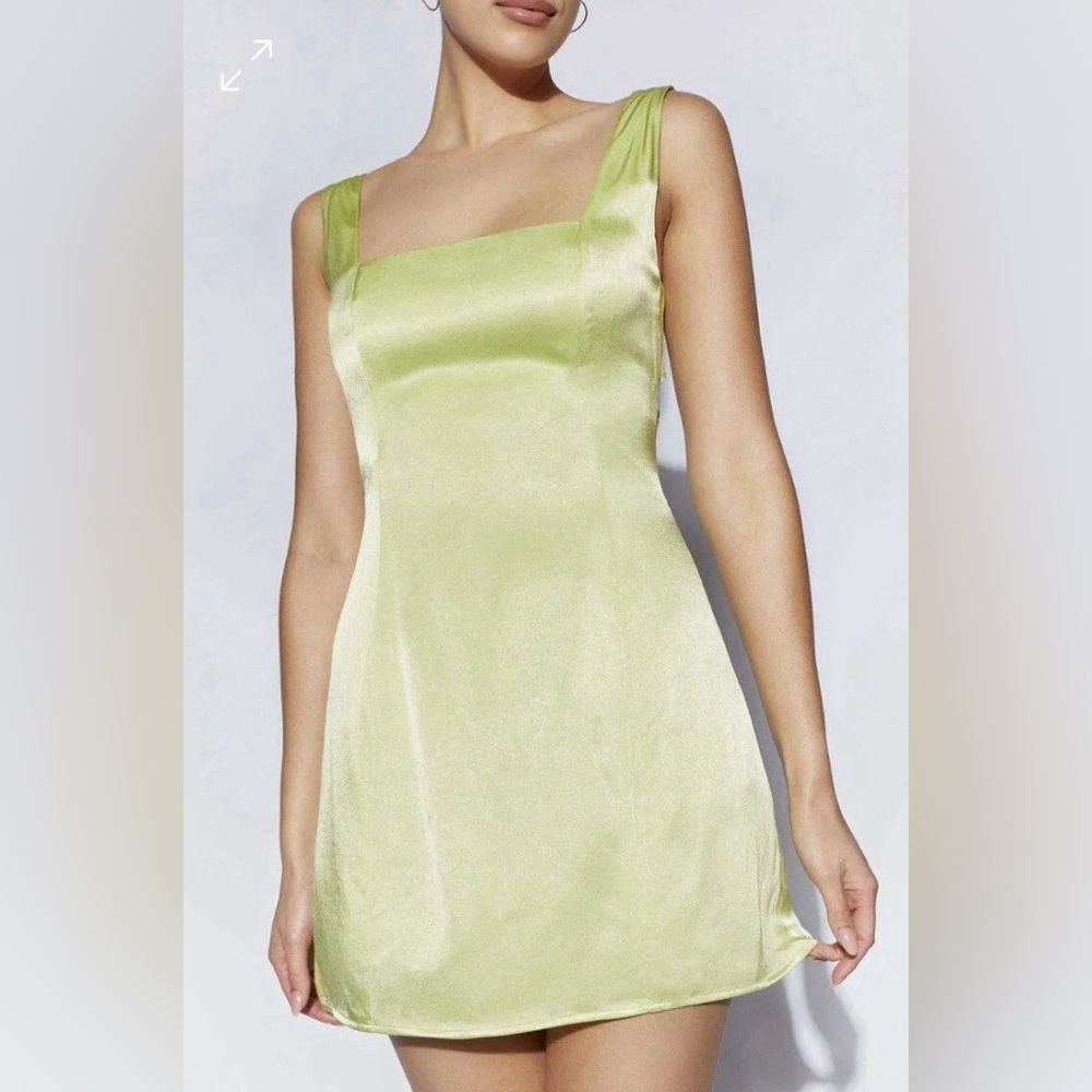 Meshki Carina Tie Back Mini Slip Dress in Pistachio Green